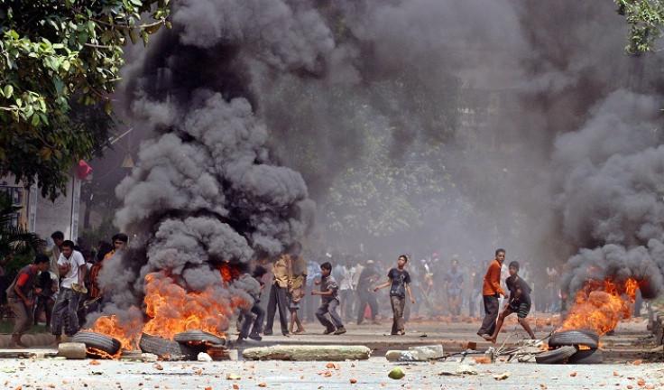 Residents of Dhaka's Mirpur district set fire to tyres amid anti-government protests in the city.