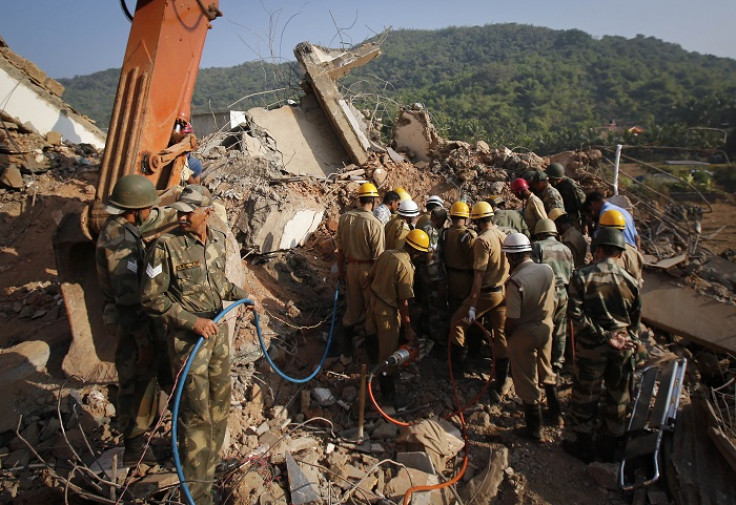 Wreckage of the unfinished residential building that collapsed in Canacona, Goa on Saturday.