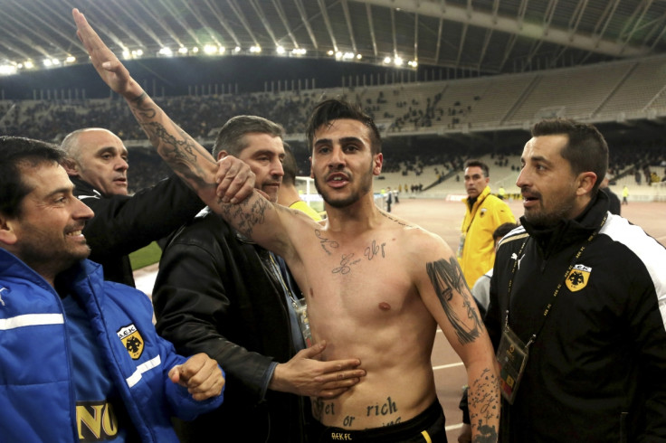 Giorgios Katidis gives the Nazi salute after scoring for AEK Athens in March.