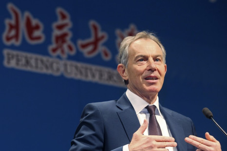 Tony Blair gives a speech at Peking University in Beijing, China.