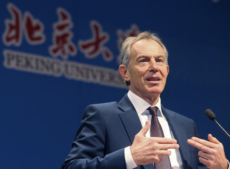 Tony Blair gives a speech at Peking University in Beijing, China.