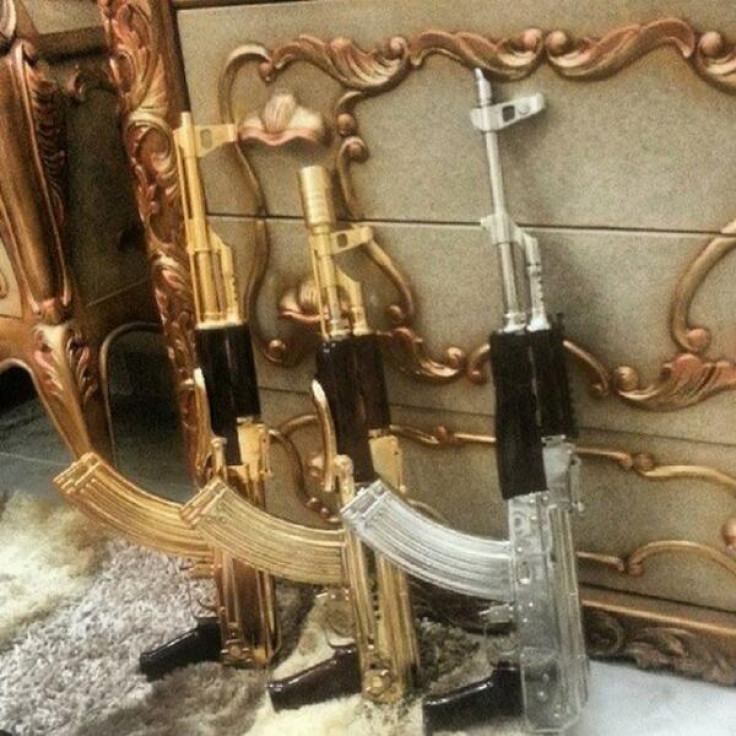 Picture of gold and silver plated AK 47s posted on Serafin Zambada's Twitter account.