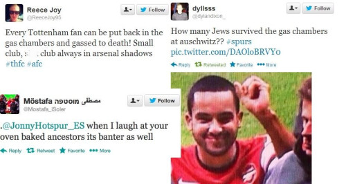 A selection of anti-semetic tweets by Arsenal fans were compiled on distributed among Spurs fans on Twitter and Facebook A selection of anti-semetic tweets by Arsenal fans were compiled on distributed among Spurs fans on Twitter and Facebook