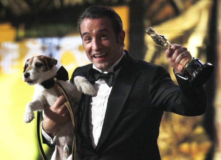 Jean Dujardin and Uggie celebrate The Artist win