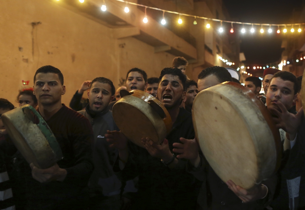 Libyan Sufi Muslims chant and beat drums during a procession to celebrate the birth of Prophet Mohammad.