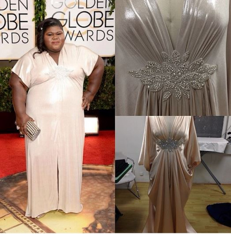 Gabourey Sidibe in a gown by Daniel Musto with Michael Costello at Golden Globes