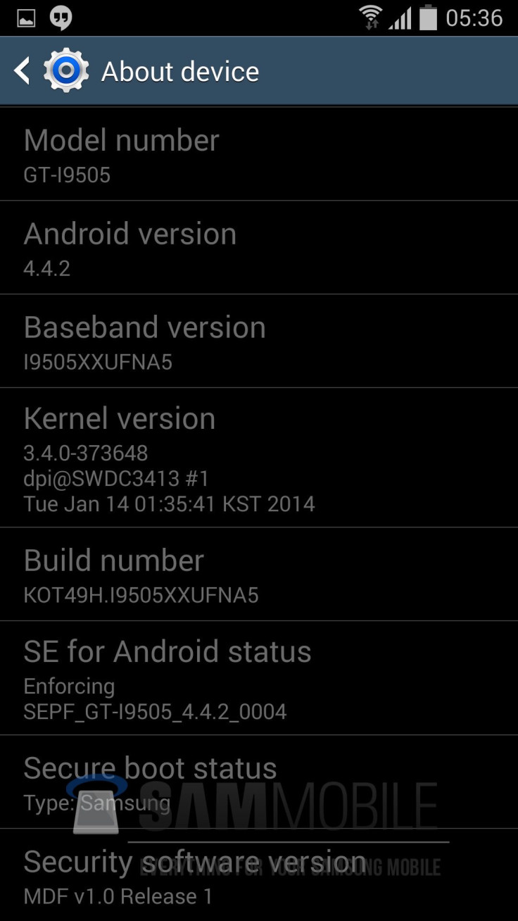 I9505XXUFNA5 Android 4.4.2 KitKat Test Firmware for Galaxy S4 Leaked