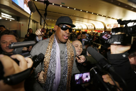 Dennis Rodman speaks to media after returning from his trip to North Korea.