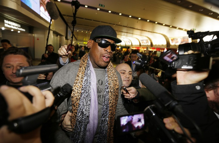 Dennis Rodman speaks to media after returning from his trip to North Korea.