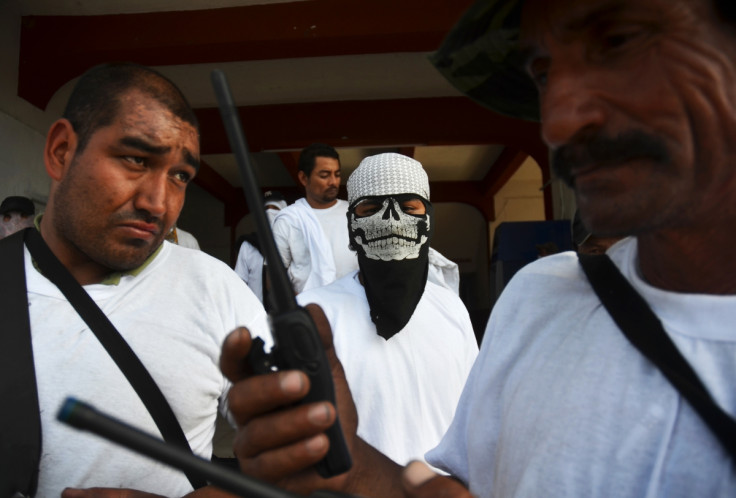 Vigilantes stand outside the municipality after entering the town of Nueva Italia January 12, 2014