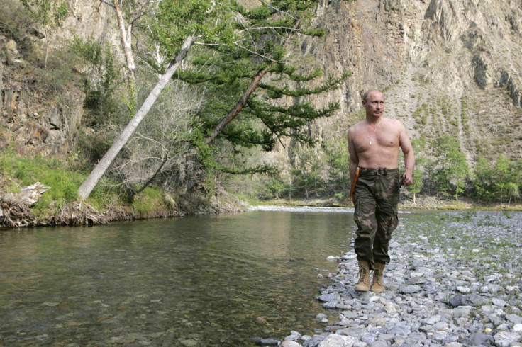 'Hello Boys'. Putin has carefully nurtured his action man image during his years in office in a series of publicity shoots, this one in Siberia in 2007.