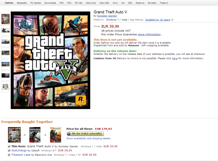GTA 5 PC up for Pre-Orders on Amazon German, GameHolds in UK