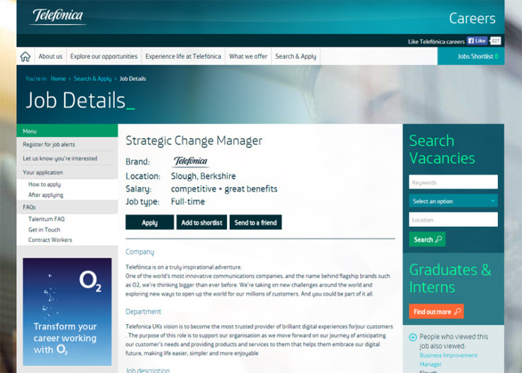 Telefónica O2 Careers Job Post