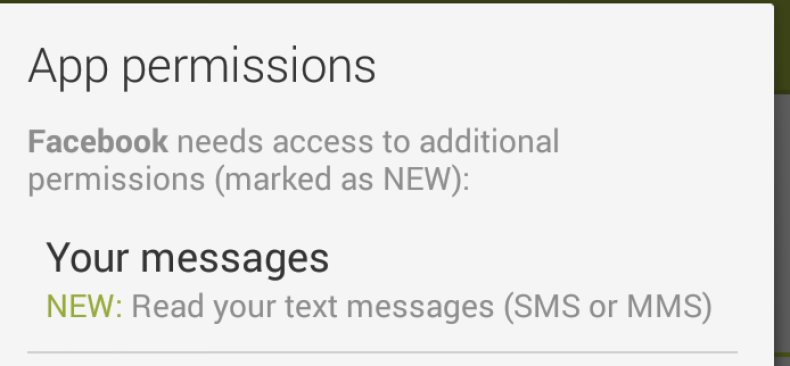 Facebook Android app permissions