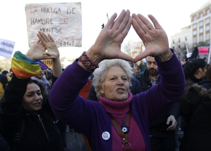 A protester demonstrates her support for the rally against Spain's anti-abortion bill.