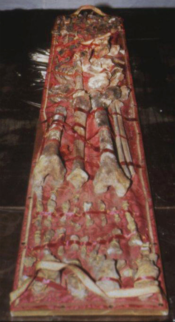 Charlemagne's bones from his sarcophagus in Aachen Cathedral, Germany