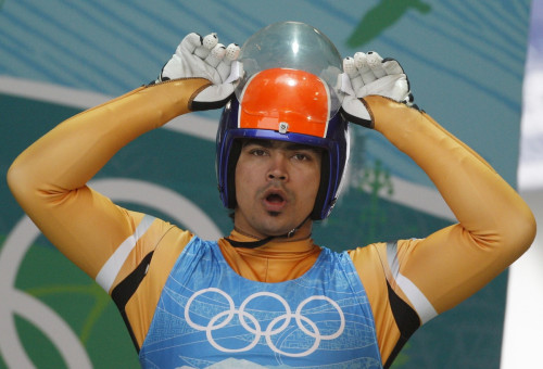 Shiva K.P. Keshavan of India prepares to start a training run for the men's singles luge Shiva K.P. Keshavan of India prepares to start a training run for the men's singles luge