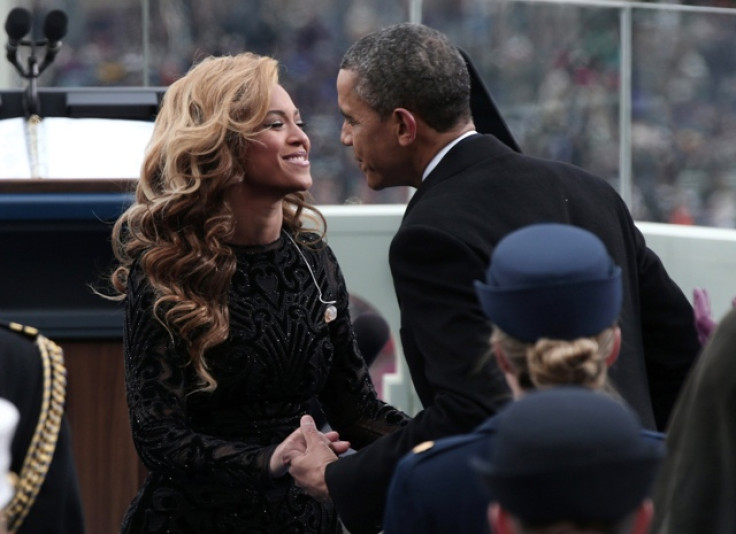 US President Barack Obama greets singer Beyonce