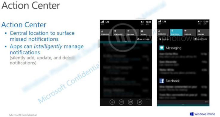 Windows Phone 8.1 Action Center Notification Centre