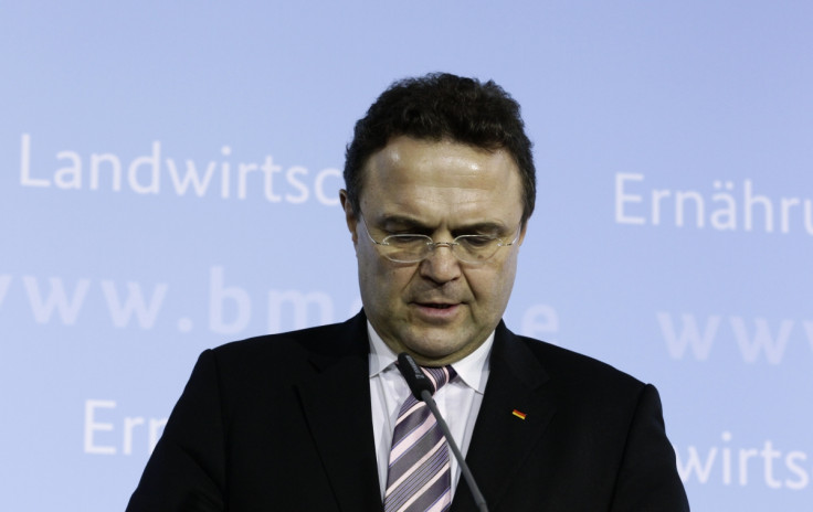 Hans-Peter Friedrich delivers his resignation speech in Berlin.