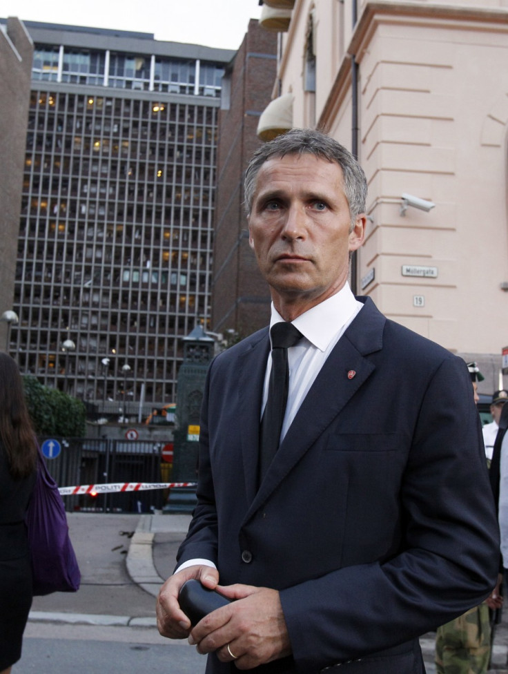 Norwegian Prime Minister Jens Stoltenberg visits the blast site in the capital Oslo