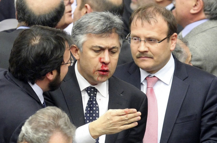 Ali Ihsan Kokturk from the main opposition Republican People's Party (CHP) was injured during a mass brawl at the Turkish parliament