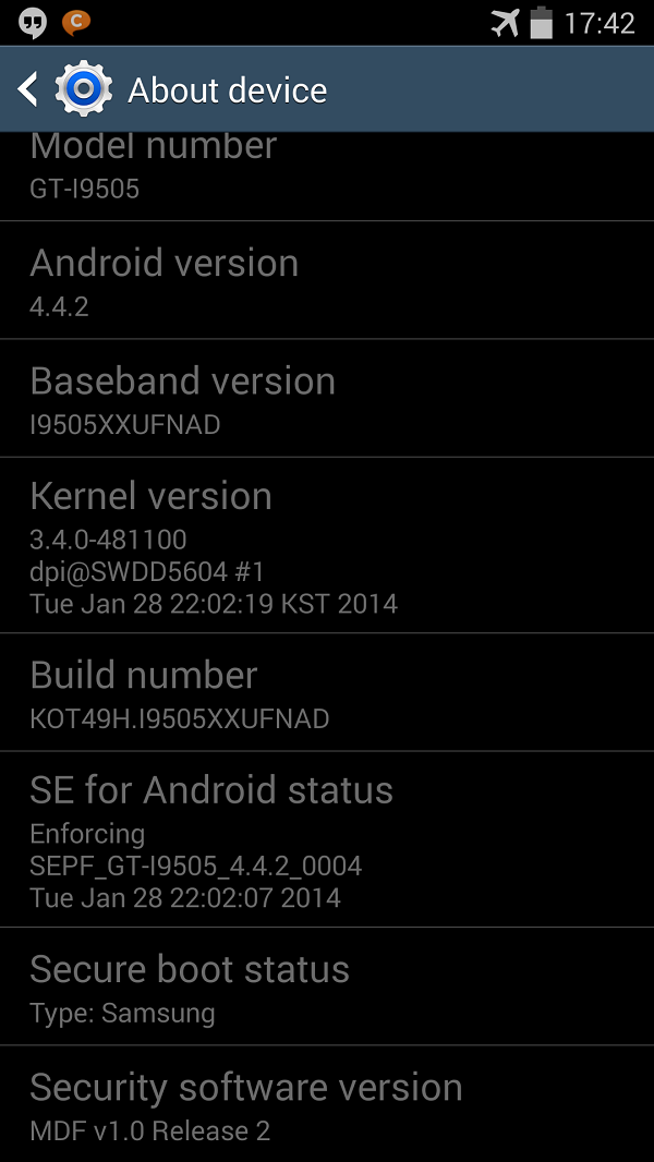 Update Galaxy S4 to I9505XXUFNAD Android 4.4.2 Leaked Test Firmware Update Galaxy S4 to I9505XXUFNAD Android 4.4.2 Leaked Test Firmware