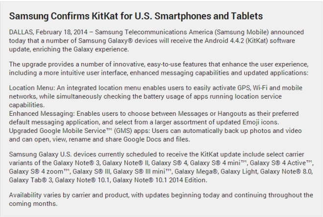 Samsung Starts Android 4.4 KitKat Roll Out for Multiple Galaxy Devices Samsung Starts Android 4.4 KitKat Roll Out for Multiple Galaxy Devices