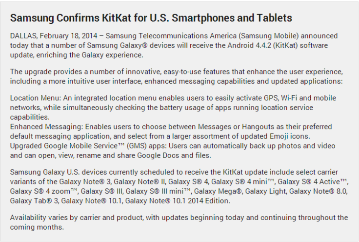 Samsung Starts Android 4.4 KitKat Roll Out for Multiple Galaxy Devices