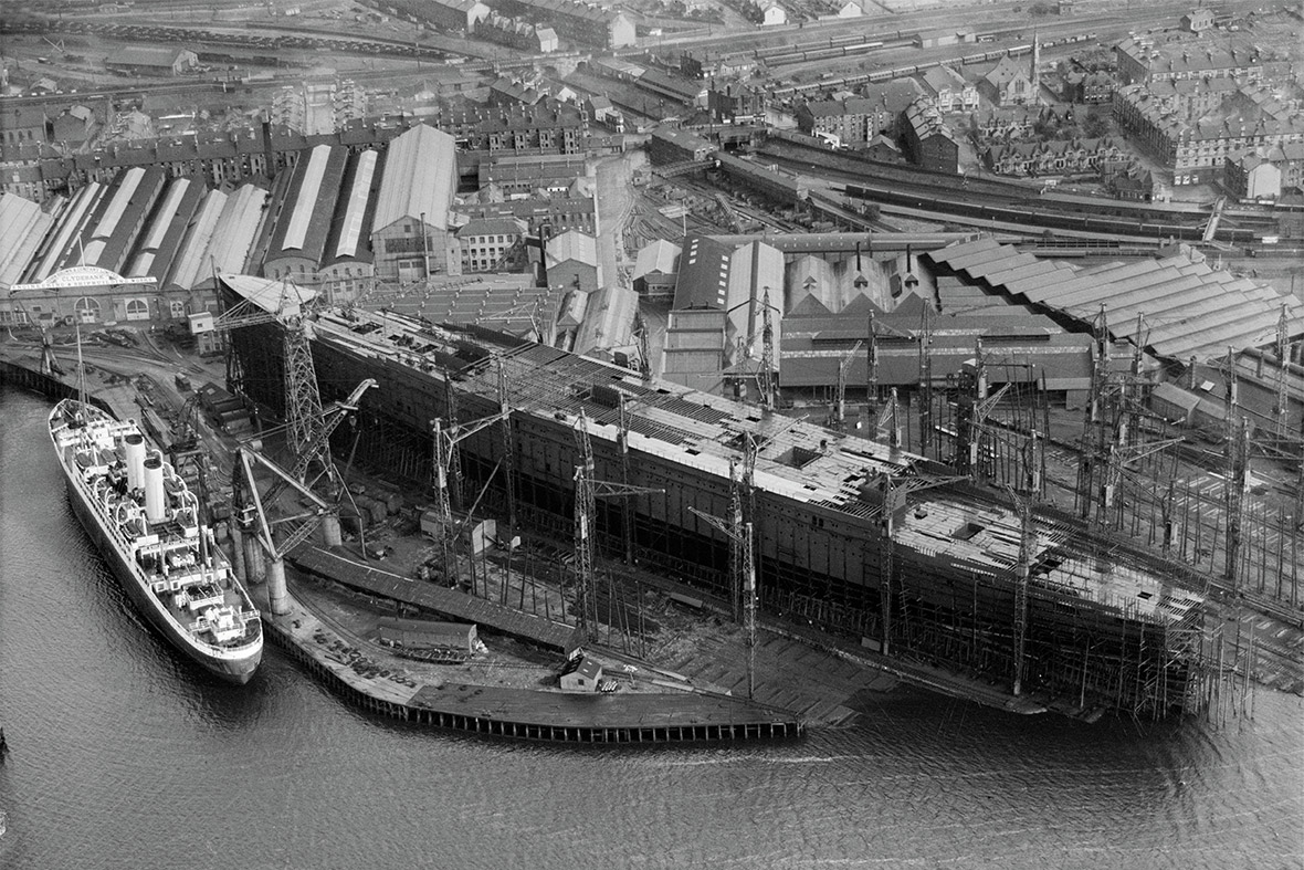 John Browns Shipyard, Clydebank, Queen Mary under construction.