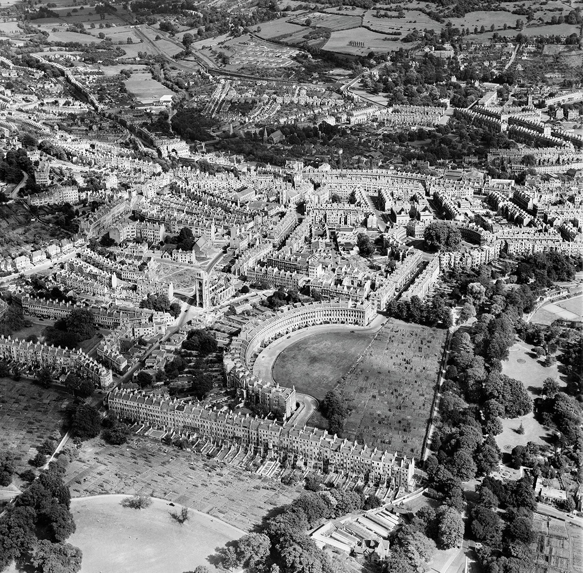 The Royal Crescent and environs, Bath, 1949