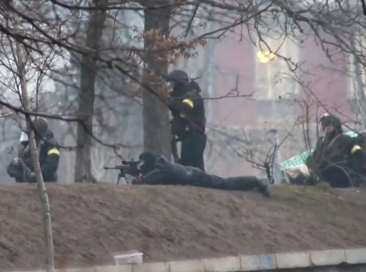 Other footage showed government forces firing AK-47s and sniper rifles at crowds Ukraine Sniper Kiev Independence