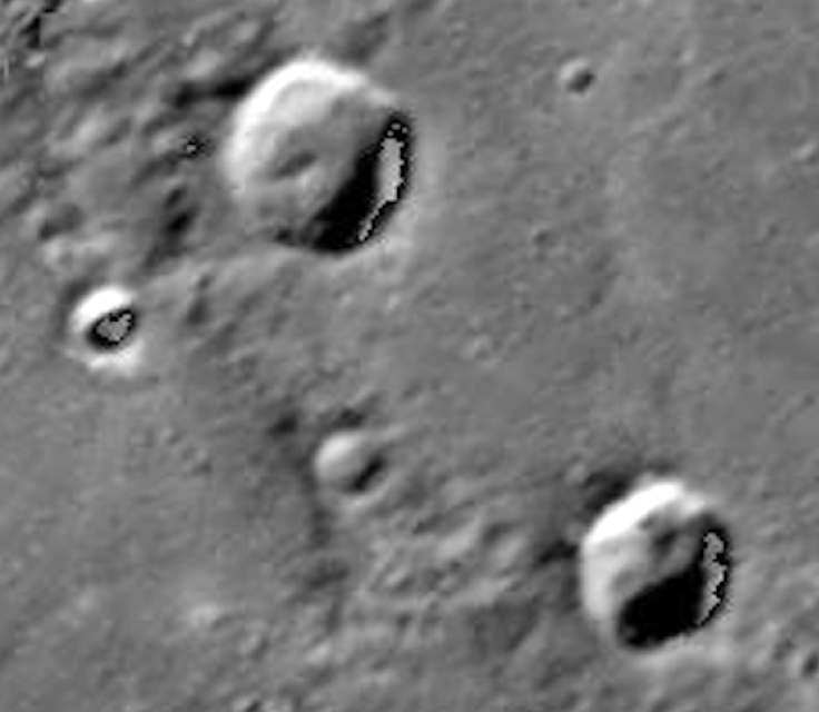 "Thumbs Up" shaped structures on Mercury, or just the shadows in craters?