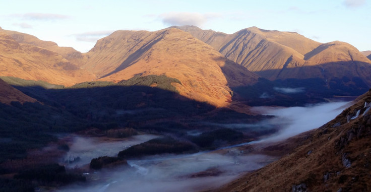 View to Bidean nam Bian across a misty Glen Etive