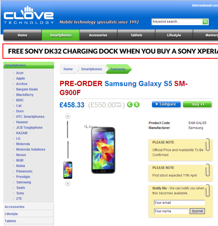 Galaxy S5 Pre-order Prices and Availability for UK and Europe Revealed