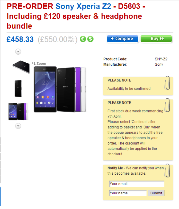 Sony Xperia Z2 Up for Pre-Order on Clove UK with Free Accessories Worth £120