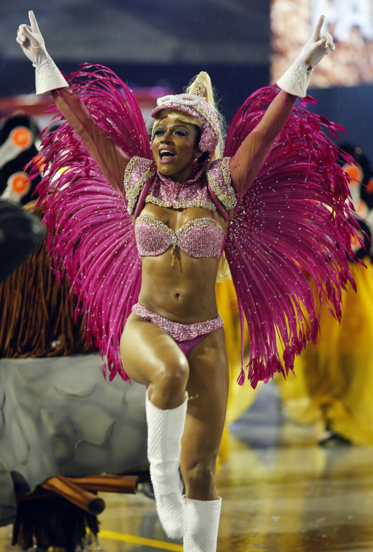 A reveller from the Dragoes da Real samba school takes part in the first night of the Special Group category of the annual Carnival parade in Sao Paulo's Sambadrome March 1, 2014.