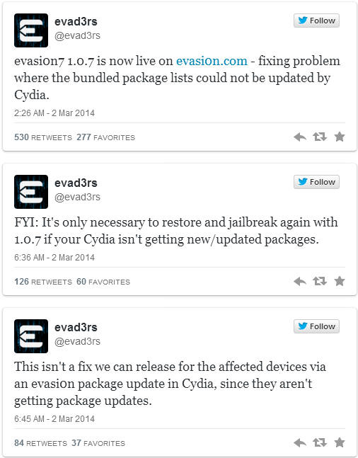 Evasi0n7 1.0.7 Released: How to Jailbreak iOS 7.0.6 Untethered with Fix for Cydia Package List Issue Evasi0n7 1.0.7 Released: How to Jailbreak iOS 7.0.6 Untethered with Fix for Cydia Package List Issue