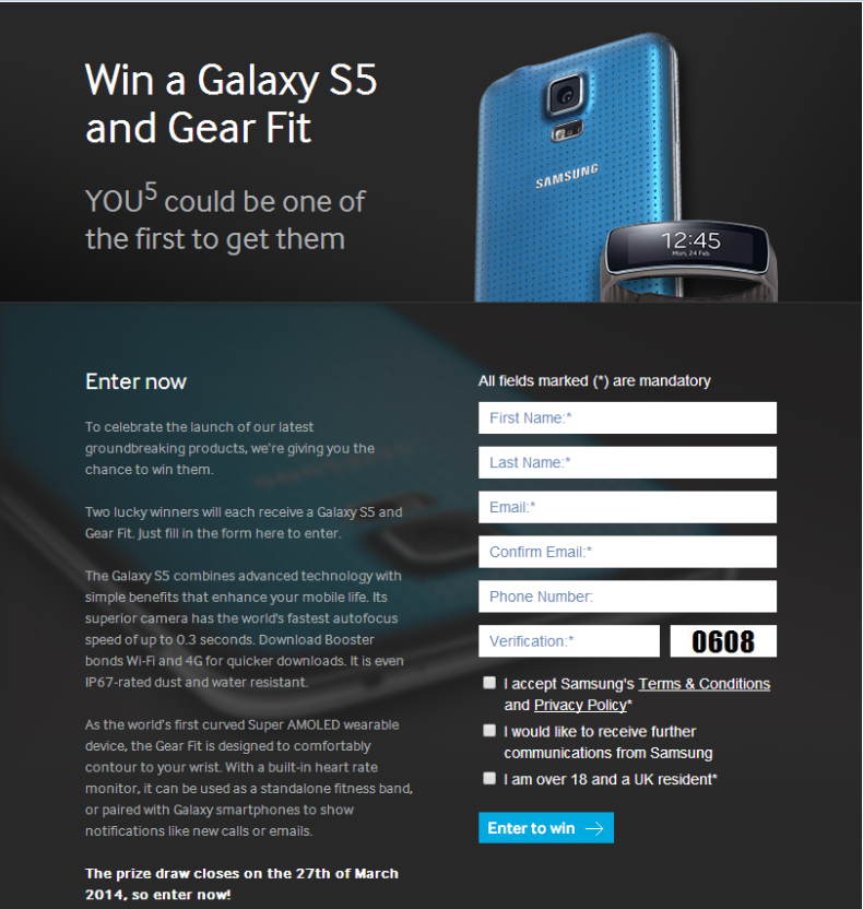 Samsung UK Advert: Win Galaxy S5 and Gear Fit in Facebook Promotion