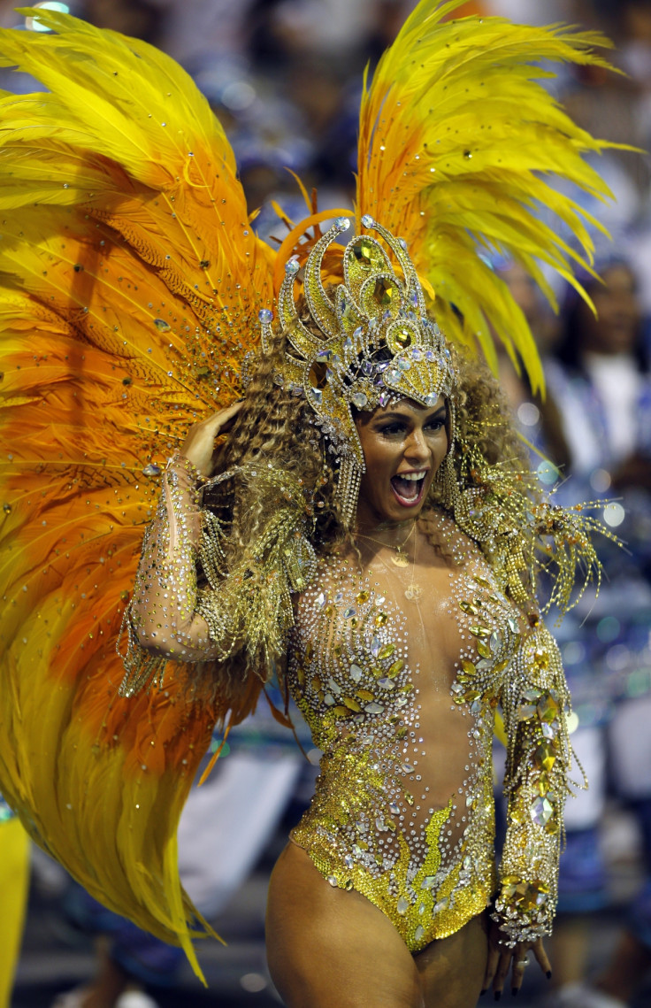 A reveller from the Aguia de Ouro samba school takes part in the second night of the Special Group category of the annual Carnival parade in Sao Paulo's Sambadrome March 2, 2014.