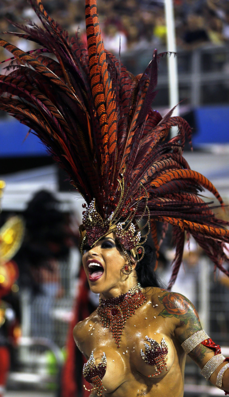 A reveller from the Gavioes da Fiel samba school takes part in the Special Group category of the annual Carnival parade in Sao Paulo's Sambadrome March 1, 2014.