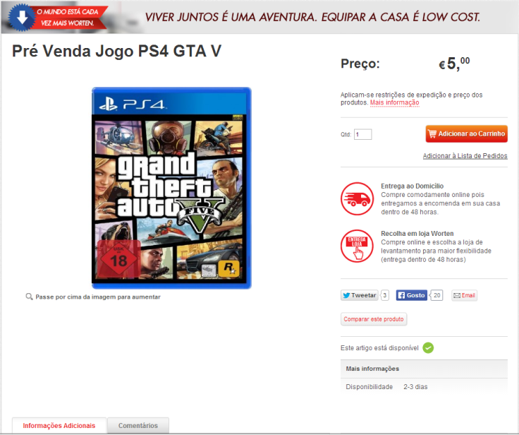 GTA 5: PS4 Pre-orders Listed By Portuguese Retailer
