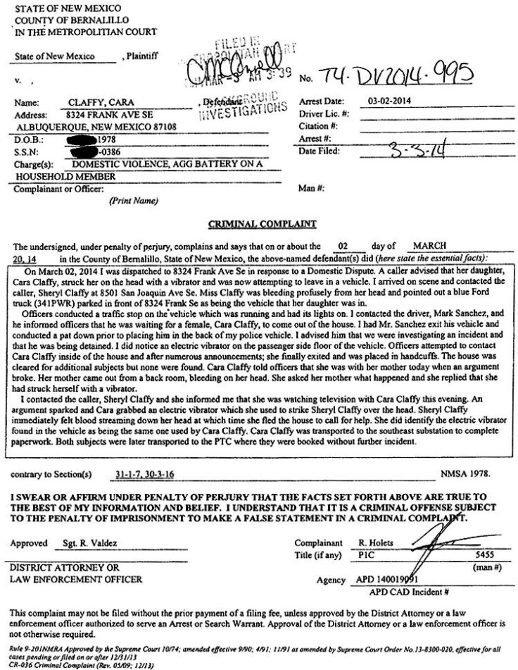 Police report of vibrator attack