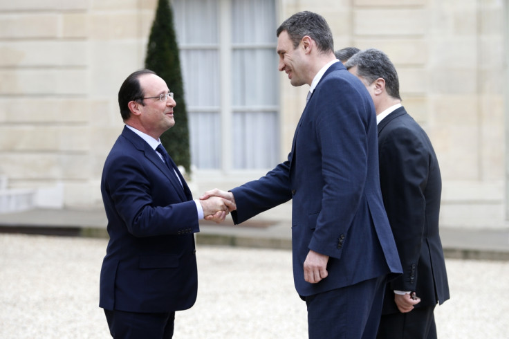 France's president Francois Hollande meets Ukraine opposition leader Vitaly Klitschko