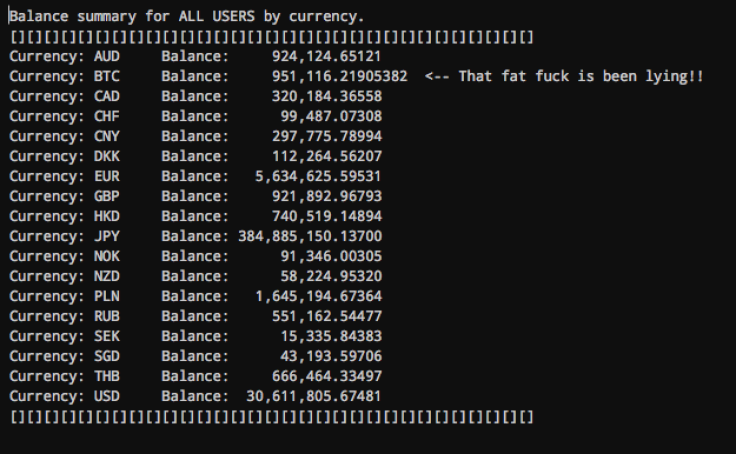 A screenshot showing Mt. Gox bitcoin balances