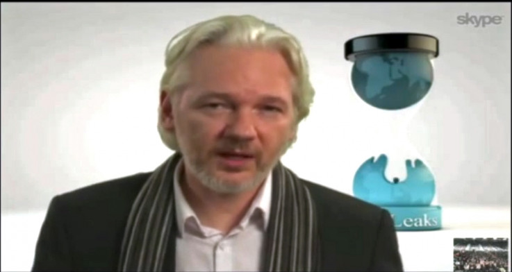 Julian Assange speaking live on Skype to the SXSW 2014 audience on Saturday