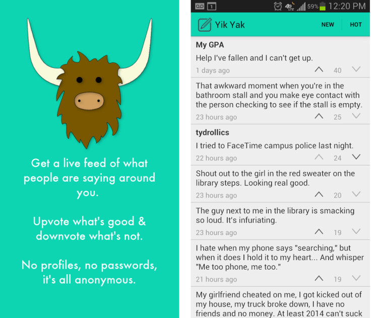 Yik Yak app - an anonymous messaging app that's been used for cyberbullying in the US