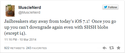 Evad3rs Urge Jailbreakers to Avoid iOS 7.1, Apple Credits Evad3rs for Revealing Security Flaws Evad3rs Urge Jailbreakers to Avoid iOS 7.1, Apple Credits Evad3rs for Revealing Security Flaws