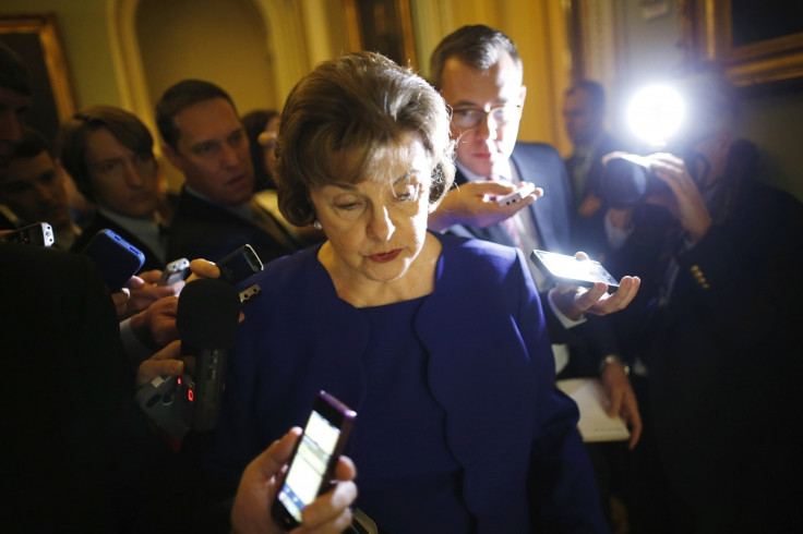 U.S. Senator Dianne Feinstein (D-CA) is trailed by reporters