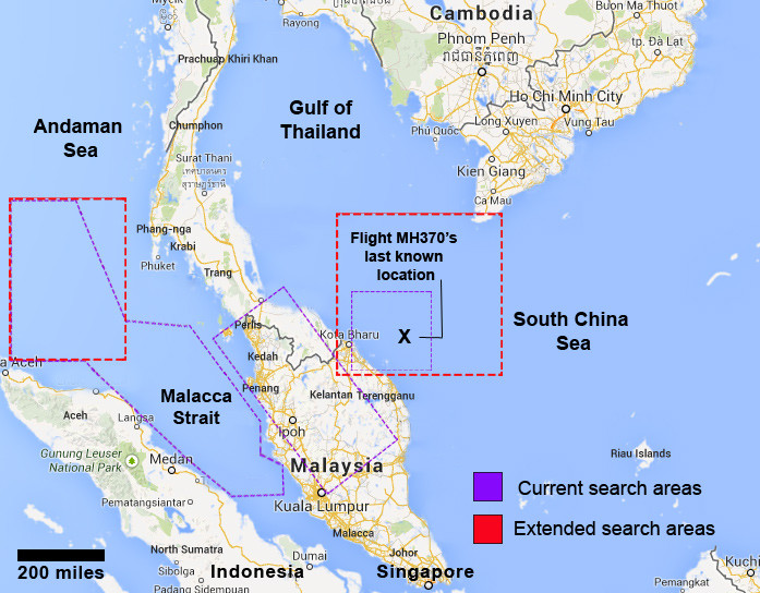 Malaysia Airlines Flight MH370 Crash Map